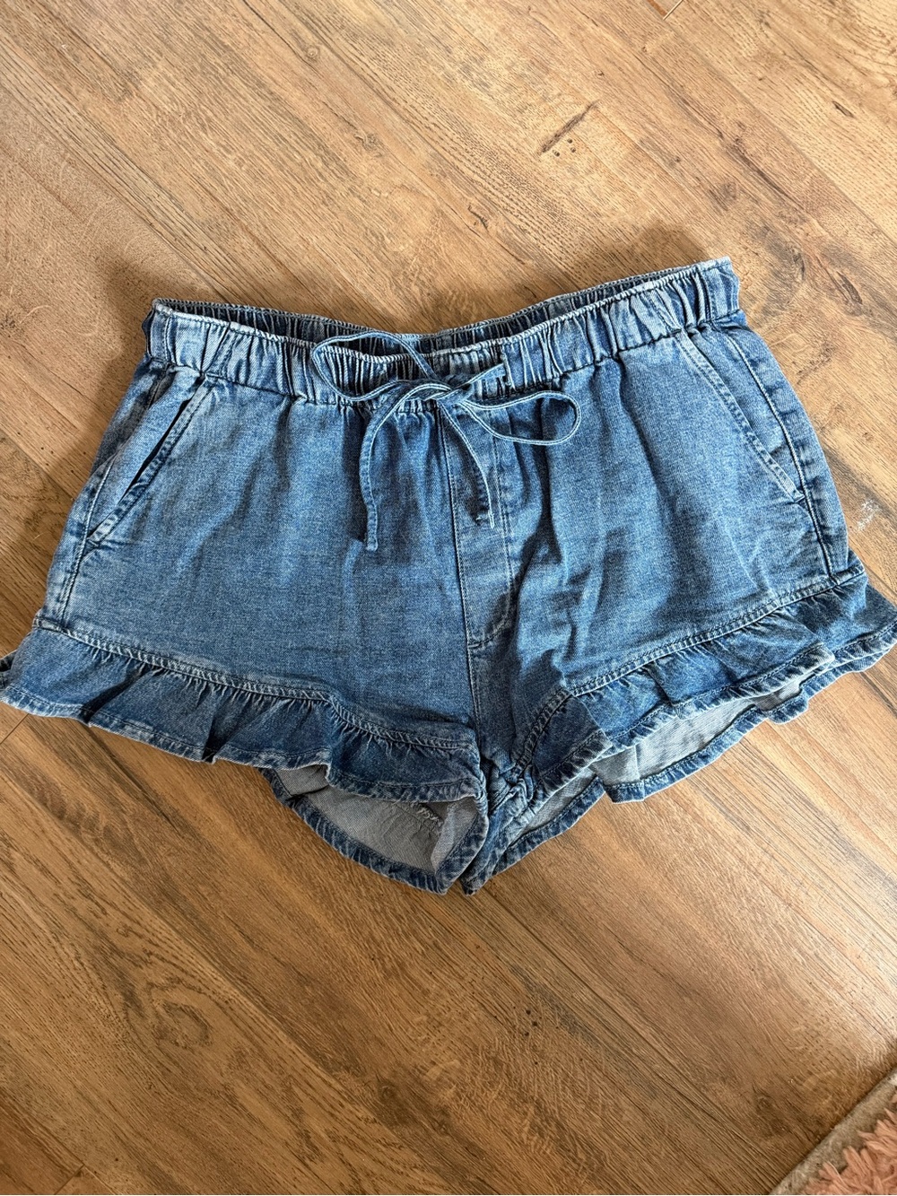 American Eagle Outfitters Light Blue Denim Ruffle-Hem Shorts